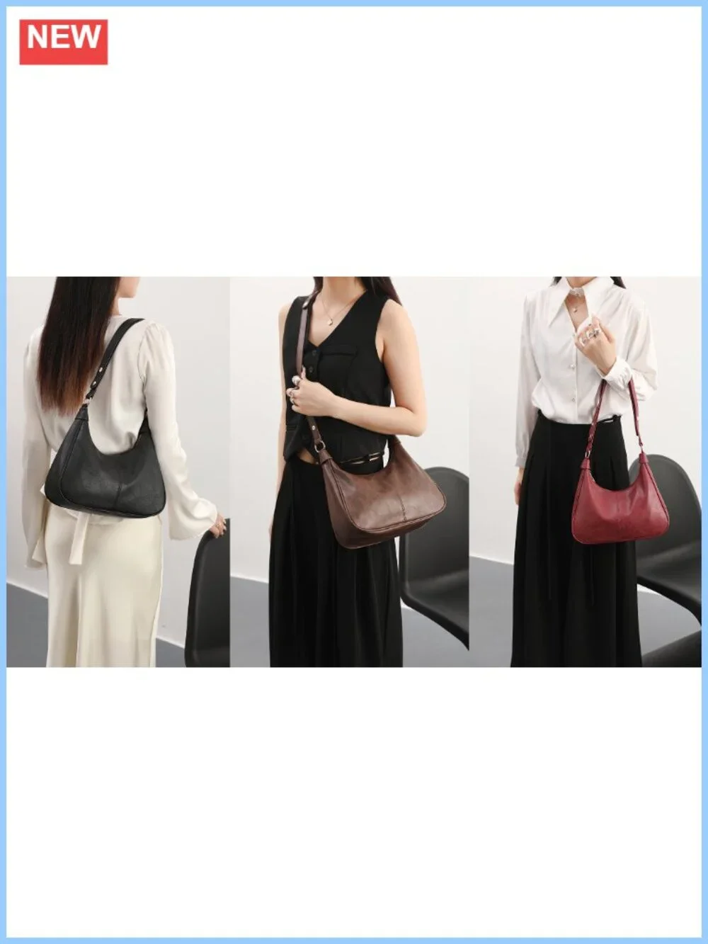 Vegan Leather Hobo Shoulder Bag Crossbody Purse Adjustable Strap